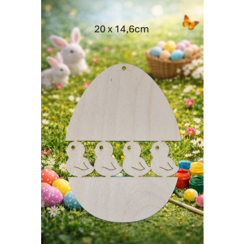 Jajko ozdobne 4 kurczaki 20cm, jajko 20cm, sklejka 3mm